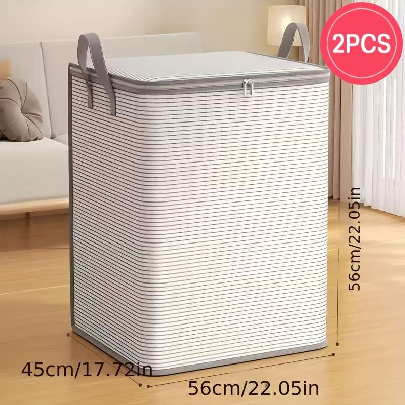 2Pcs Large Capacity Durable Fabric Organizer Clothes 2 Pack Gray Stripe Beige