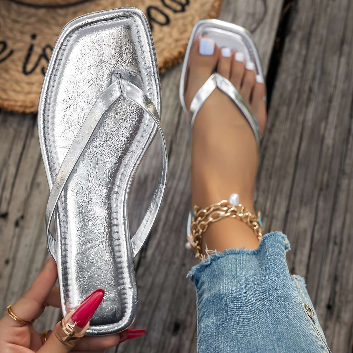 Ladies Summer Flip Flops Golden Uk 11.5