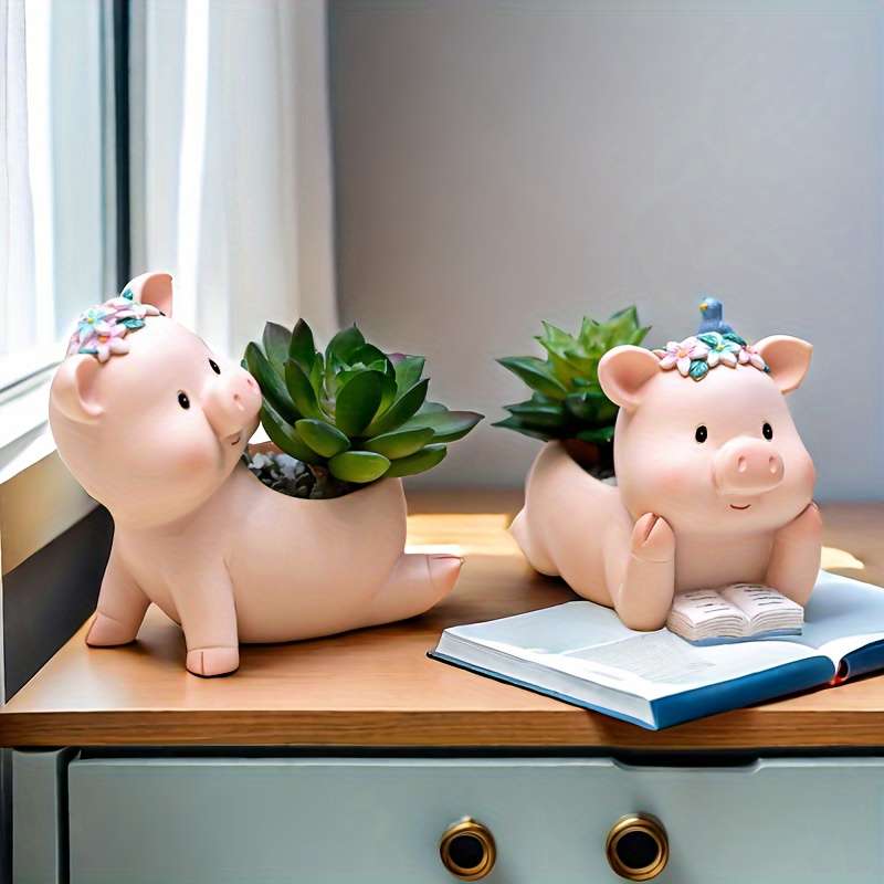 Flowerpot Color Multi-Colored Lying Piglets
