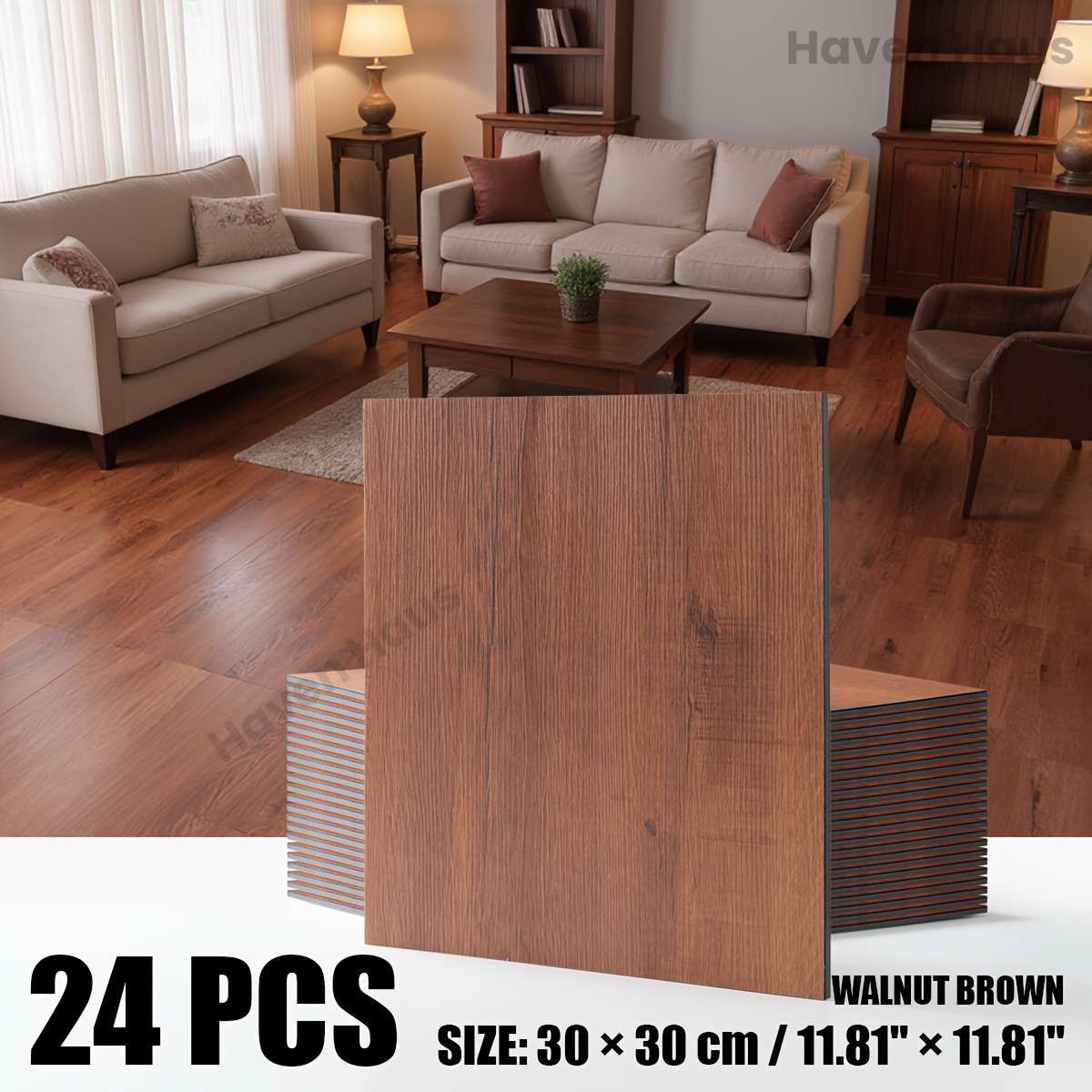 Self Adhesive Floor Stickers Walnut Brown 24Pcs