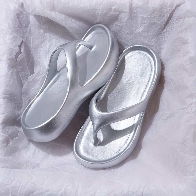 Ladies Summer Flip Flops Silvery Uk 4