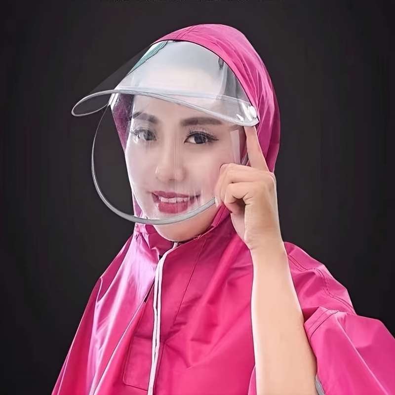 Raincoat Bicycle Double Brim Blue With Face Protection