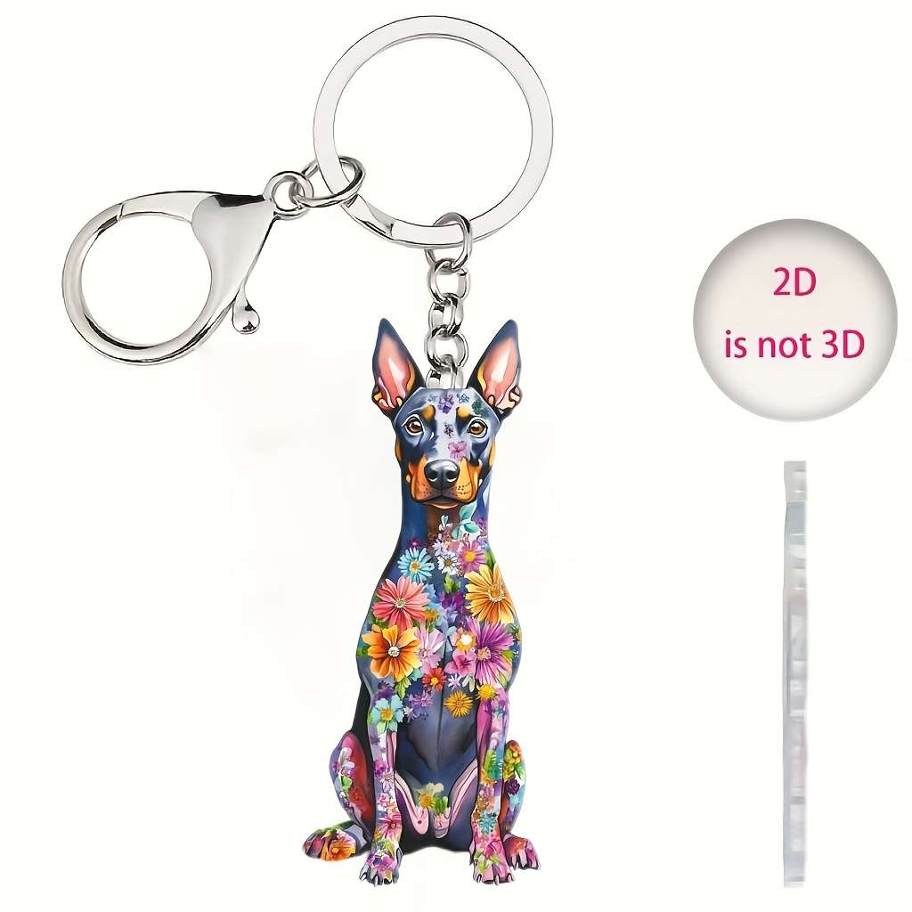 Exquisite 2d Flat Colorful Doberman Keychain Vibrant Acrylic Pendant For Keys