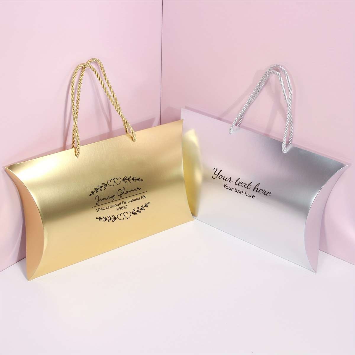 Christmas Gift Boxes Color Pillow Box With Rope Brown - 10Pcs Style E