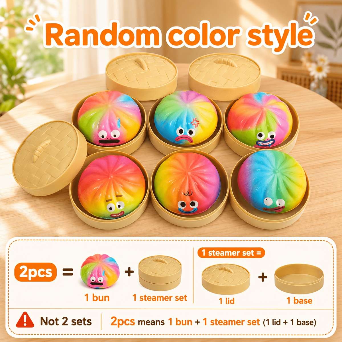 Squeezable Toys Style 2Pc1 Steamed Bun 1 Steamer Set Items Random Colors And Styles