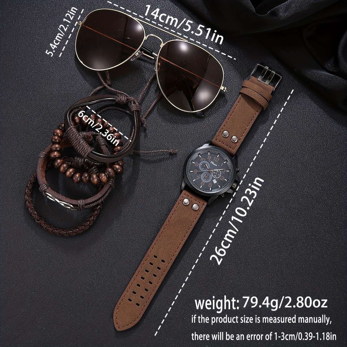 3PCS Stylish Cool Luxury Watch Set Men Sophisticated Andcolor Brown