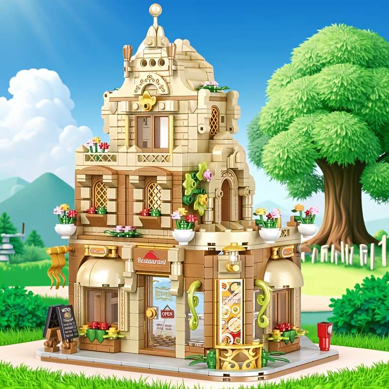 3D Building Model Puzzle Set Model Restaurant Building Blocks No Box