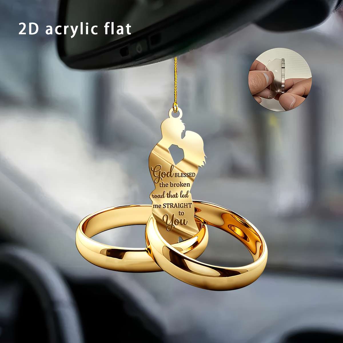 Your Flat Rearview Mirror Matching Car Pendant Acrylic Couple Ring Charm Kiss