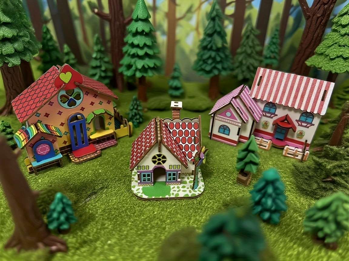 Building Toy Architectural Model Toy Set Style Forest Cabin Series Quantity 3Pcs