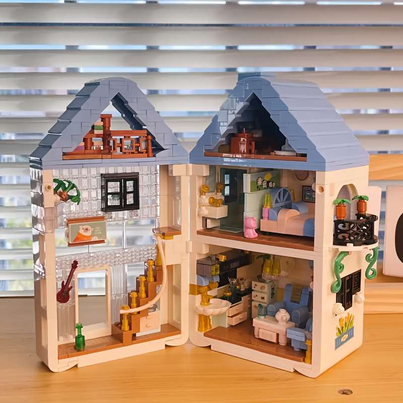 3D Building Model Puzzle Set Model Blue Building Room Blocks