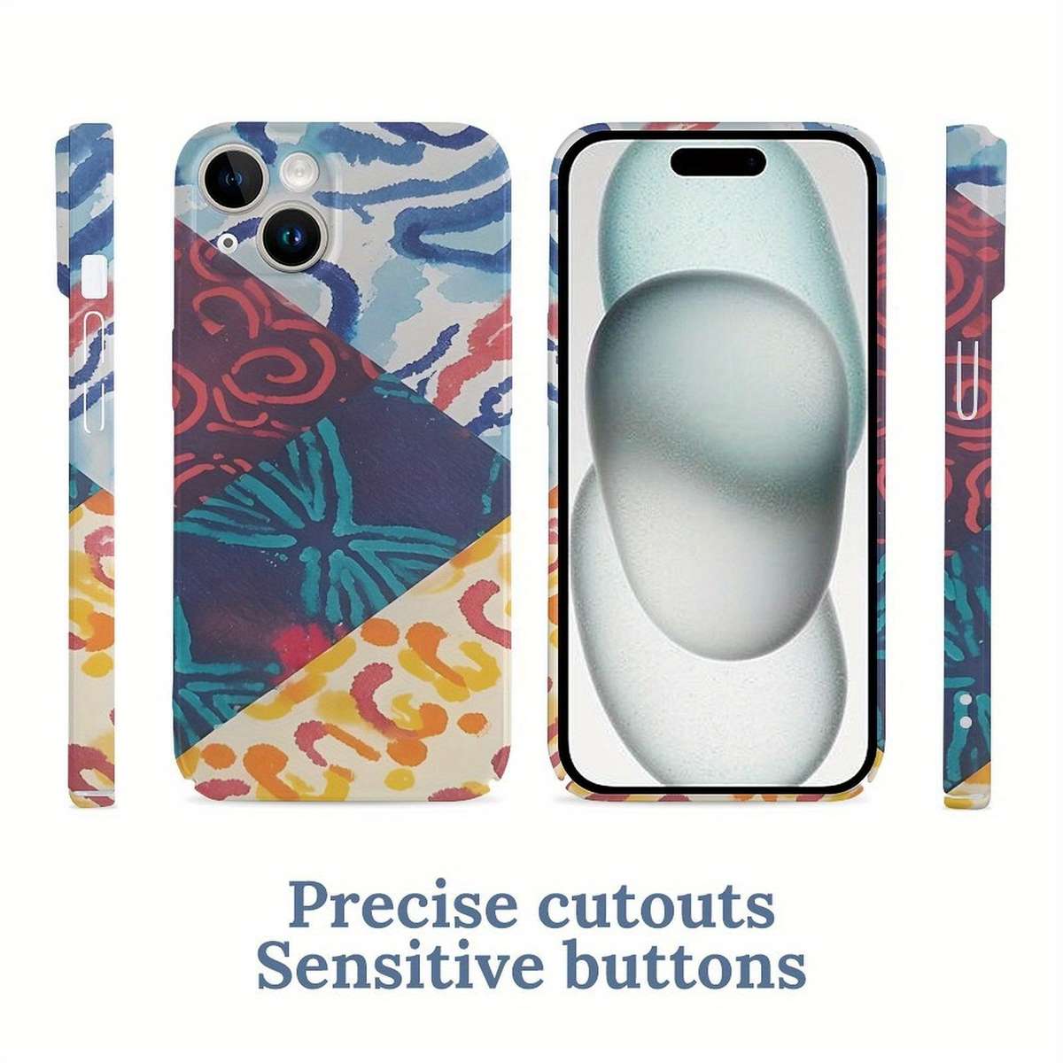 1Pc White For iPhone 15 Pro African Batik Design Phone Case