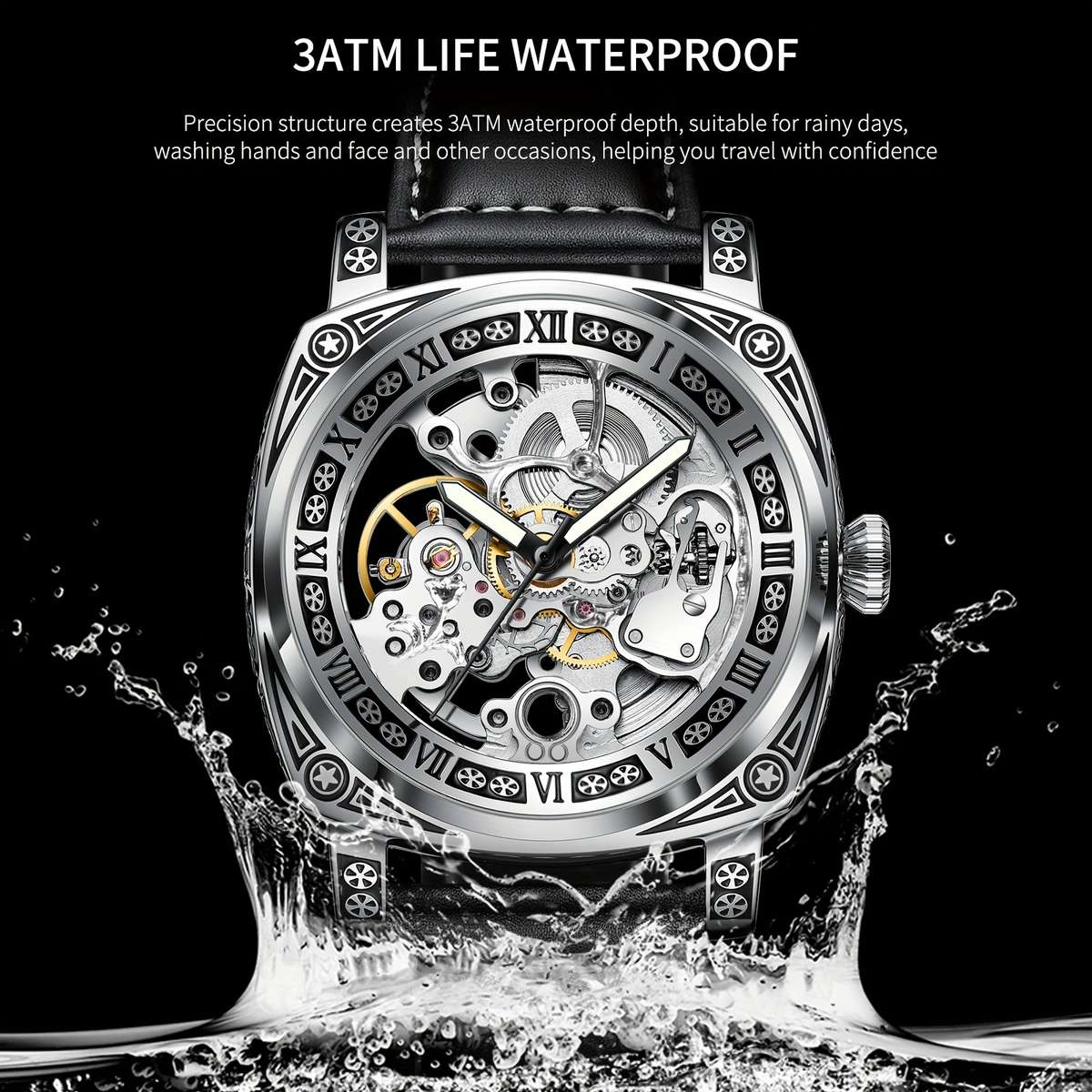 Carved Automatic Watches For Men Tattoo Case Watches For Men