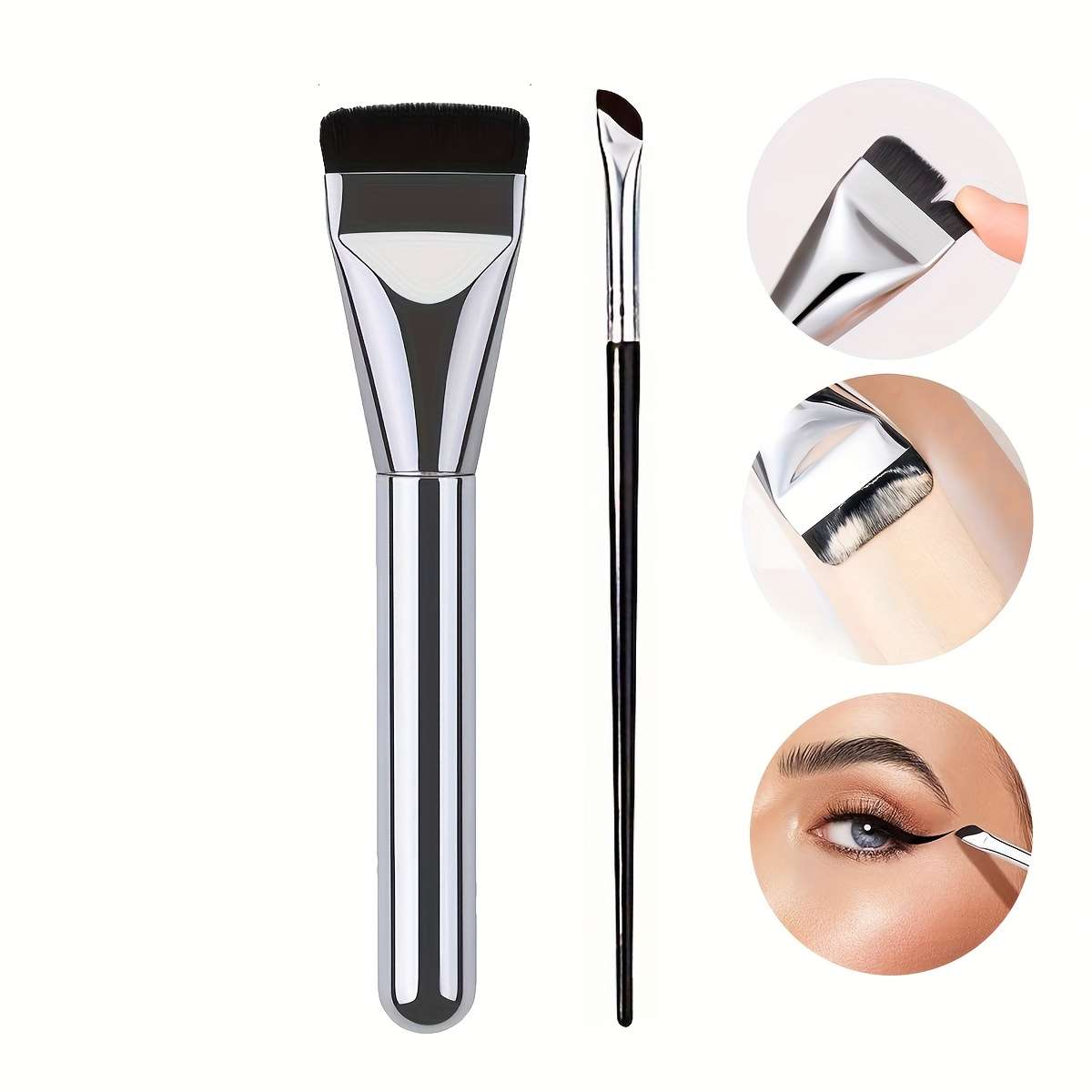 Makeup Brush Set Color 2Pcs Eyeliner Brush  2Pcs Foundation Brush