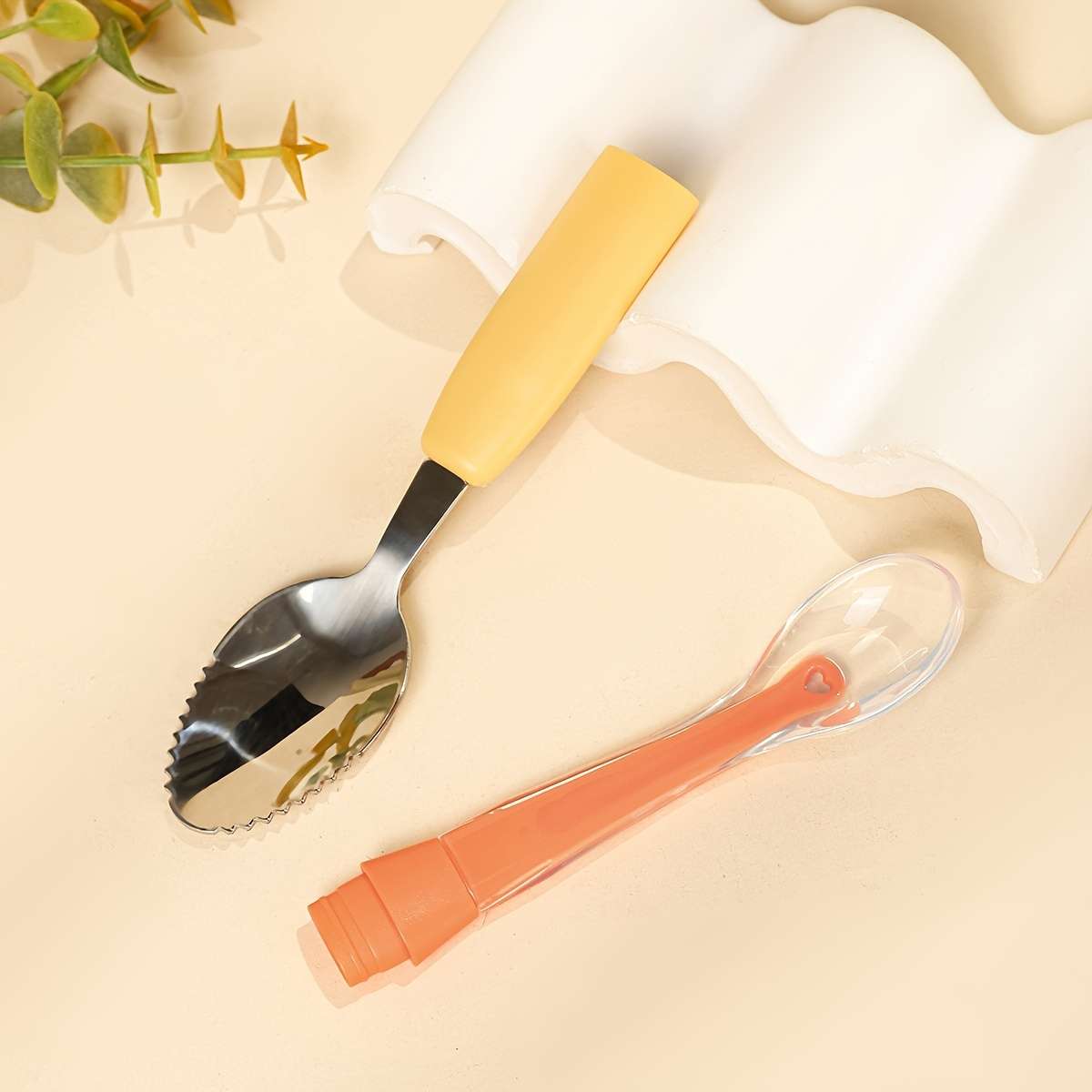 1pc 2in1 Youngsters Feeding Spoon Silicone Stainless Steel Perfect for Youngsters Youngs