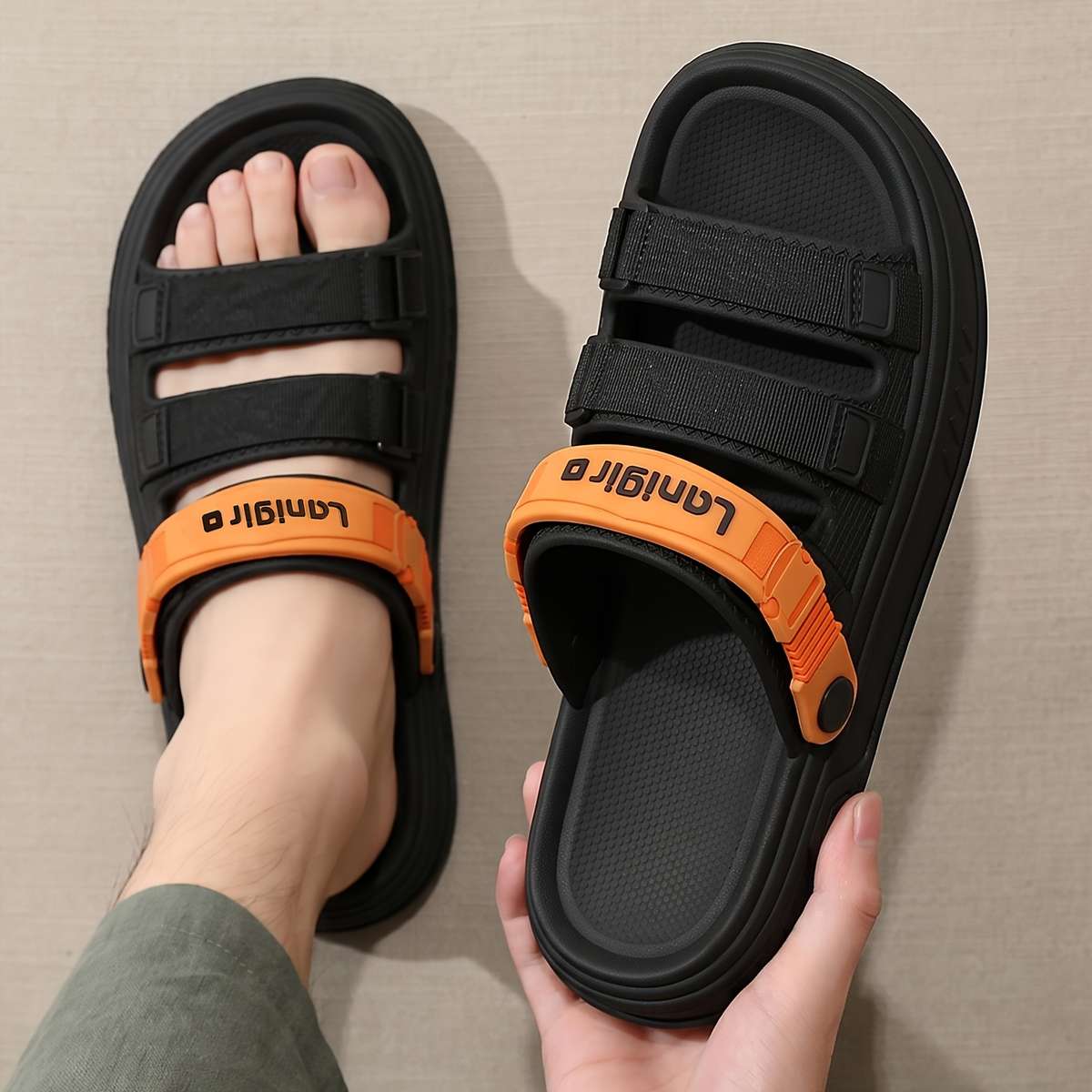 Sandals Color Black Orange Size Uk 8.5 9