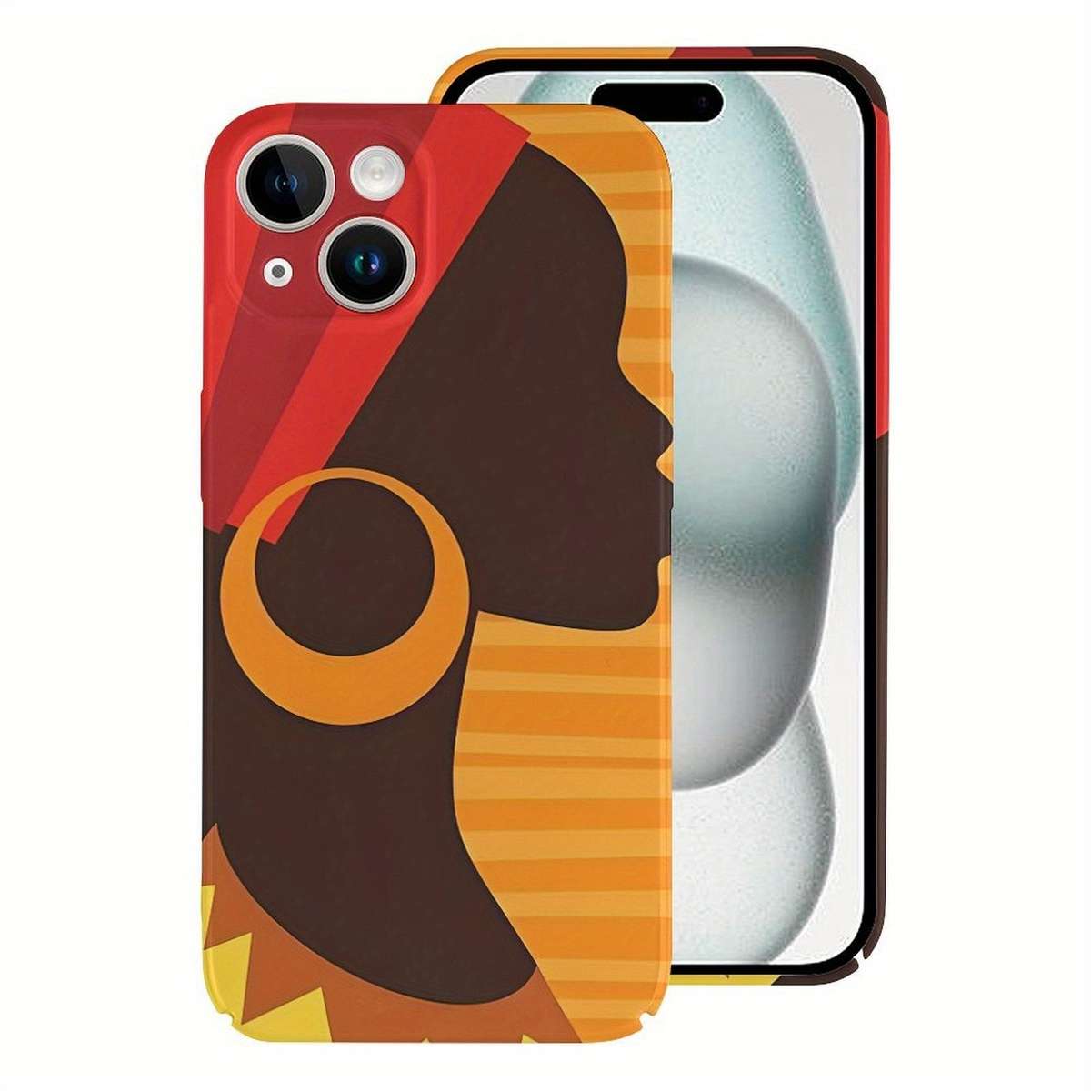 1Pc White For iPhone 15 Pro African-Inspired Silhouette Phone Case
