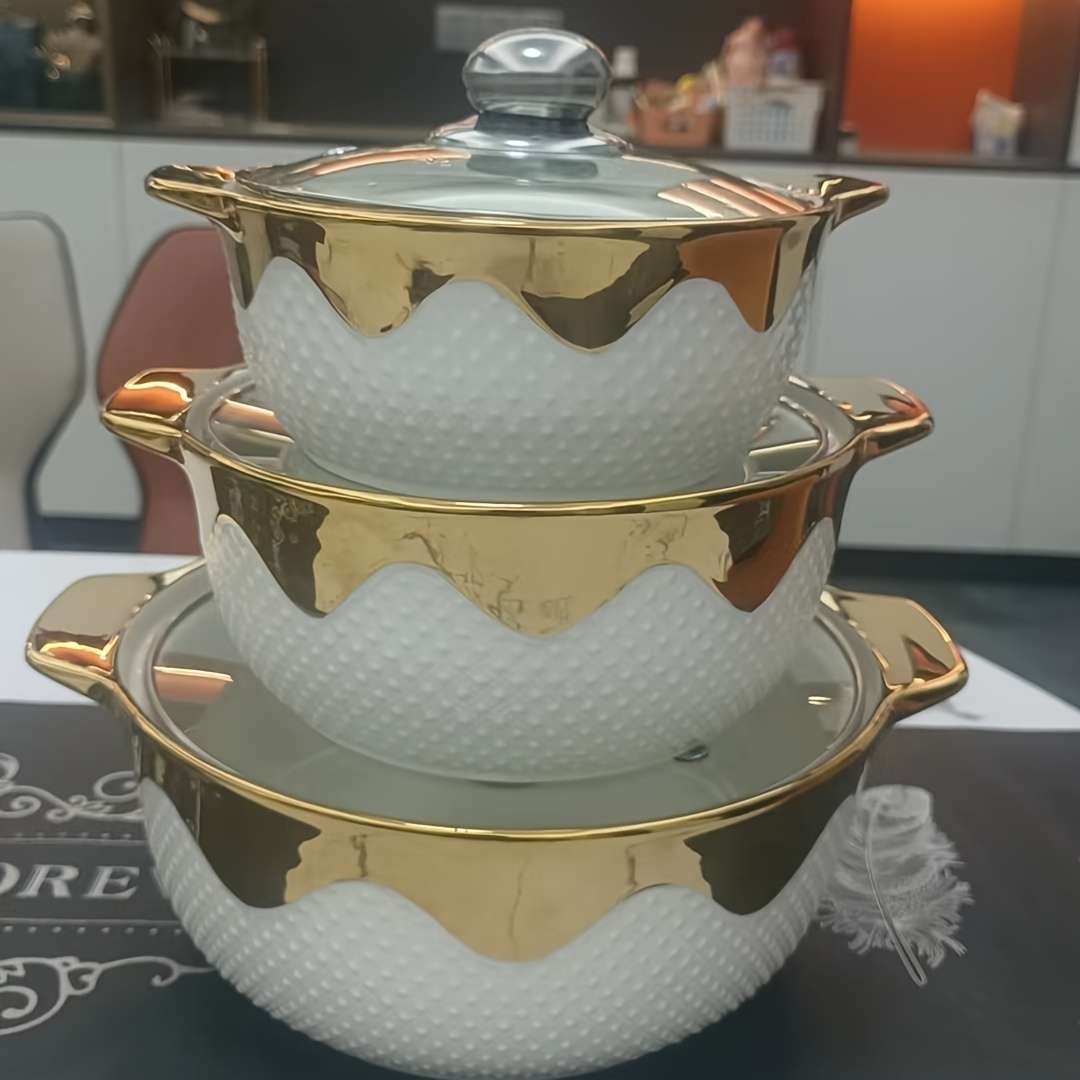 3Pcs Elite Elegant Ceramic Tureen Set With Lids Catering