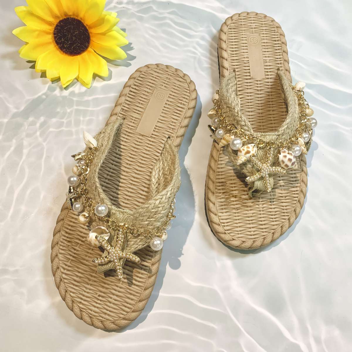 Ladies Summer Flip Flops Apricot Uk 7