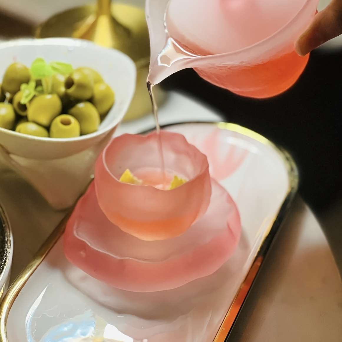 Bowl Style Transparent Pink Irregular Tea Cup  Thickened Base