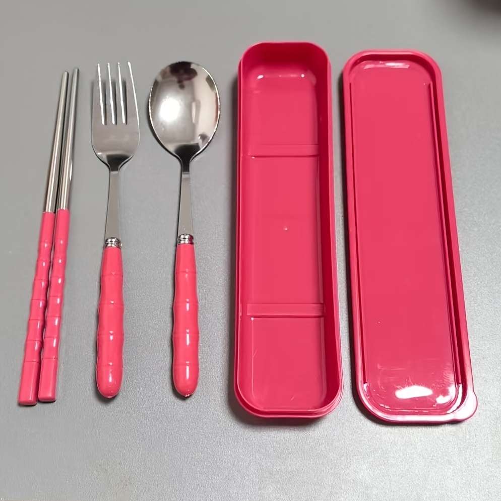 Premium 3 In 1 Stainless Steel Camping Utensils Set Reusable Plastic Cover