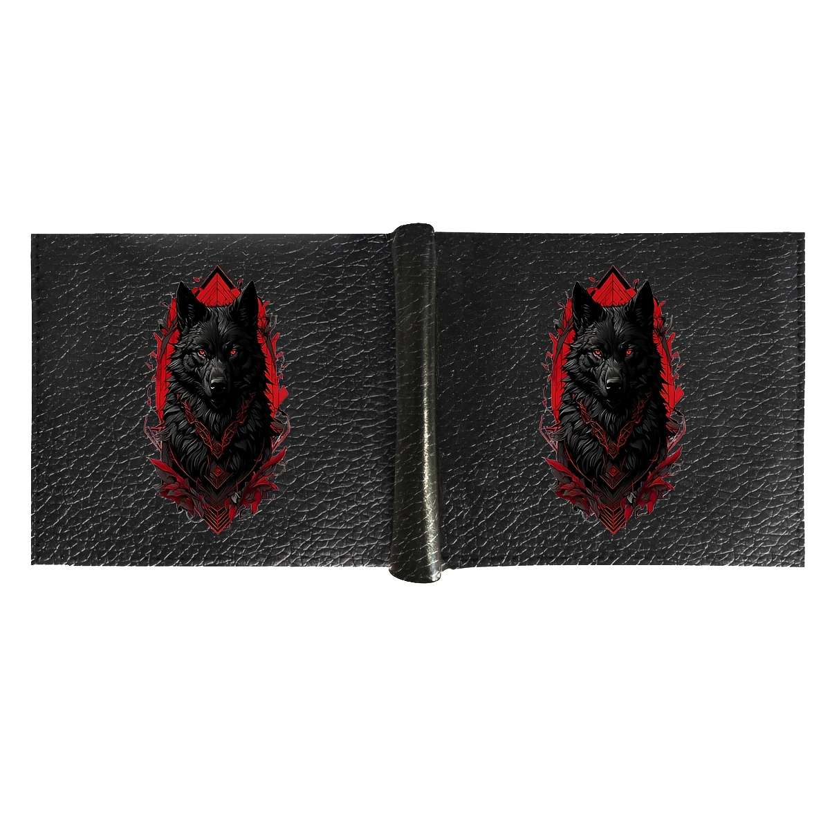 Premium Men'S Black Faux Leather Wallet With Intricate Wolf Designslim Bifold Style With