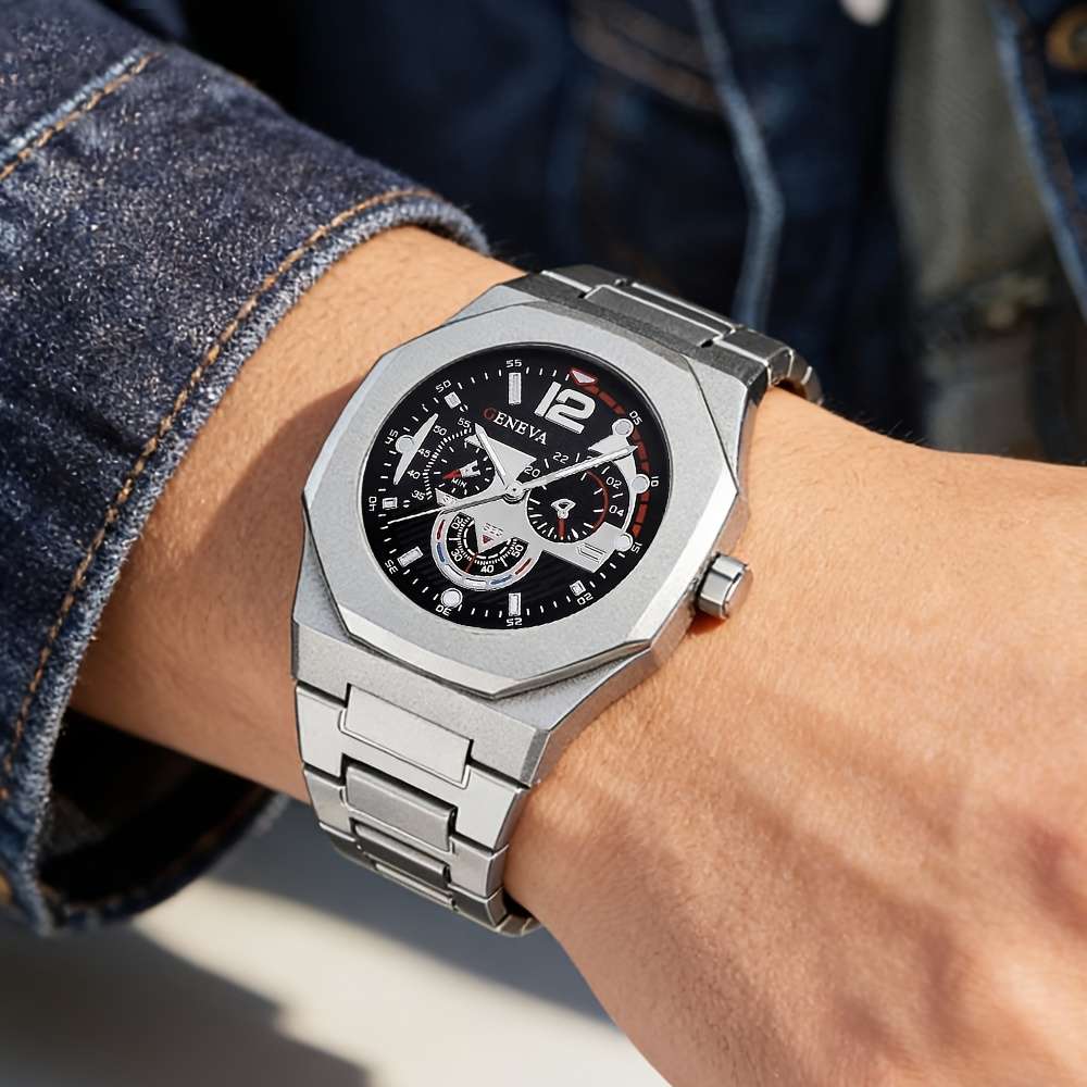 5PCS Fashion Casual Elegant Round Retro Canvas Strap Quartz Mens Watchquantity