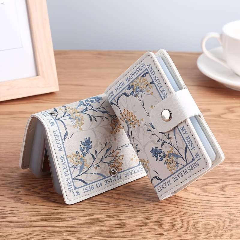 Elegant Large Capacity Card Holder Faux Leather Bi-Fold Wallet With Snap Closure Multi-Car