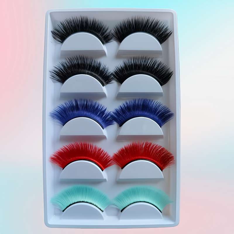 5 Pairs Natural Volume Mink Lashes Color 5pairs Mixed Colourful Eyelash 07mm