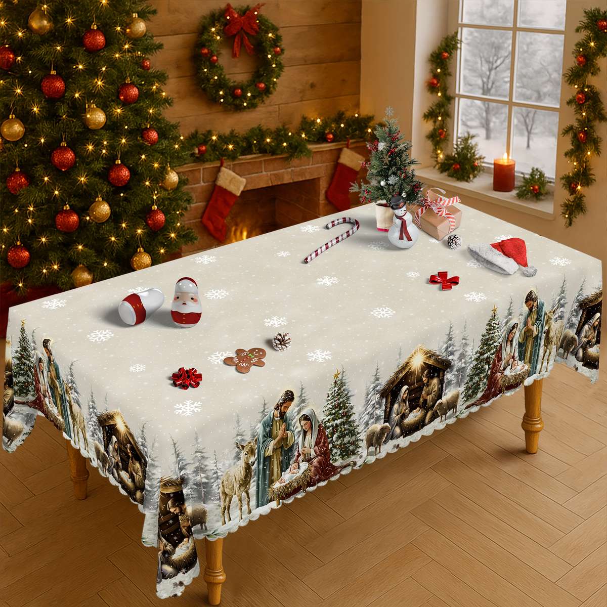 Christmas Tablecloth Size Round 60In   152Cm