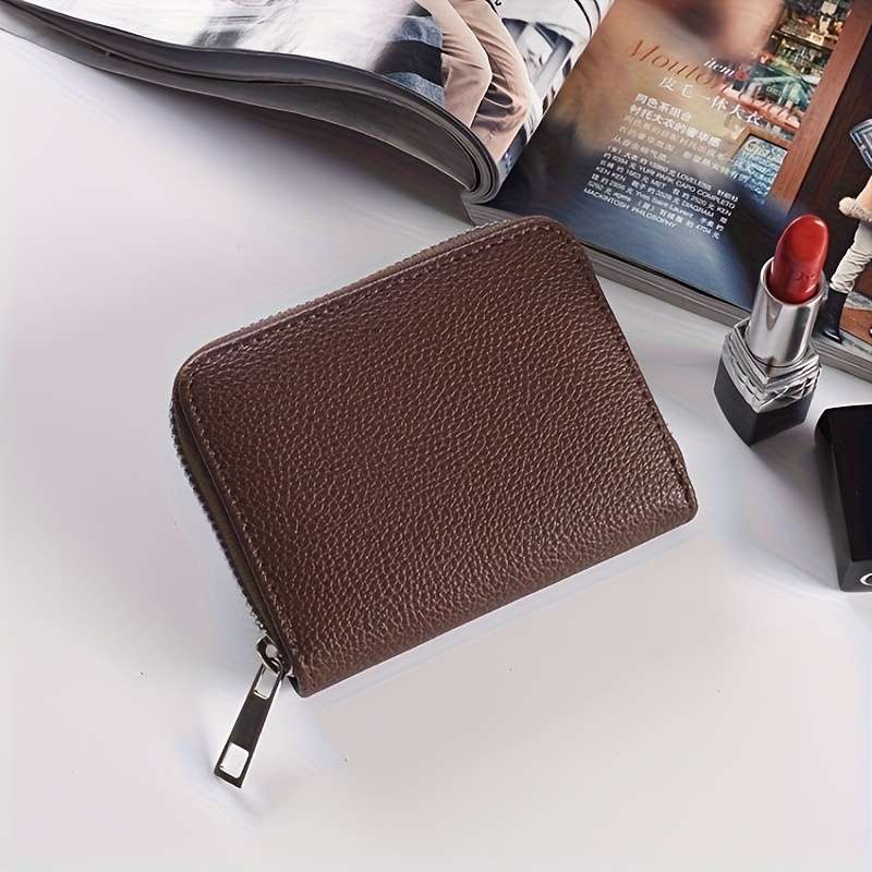 1Pc Men Faux Leather Zipper Wallet With Multiple Card Slots