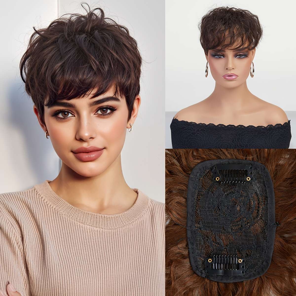 Dark Brown Womens Wigs Hair Length 20.32Cm