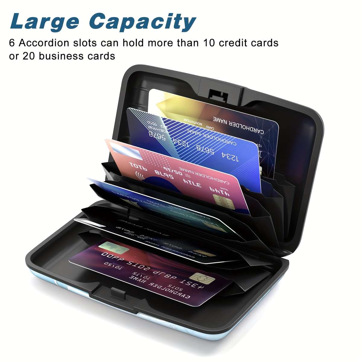 Rong Ren Hui Mini Aluminum Card Wallet Rfid Blocking Thin Metal Hard Card Holder Blue Marble