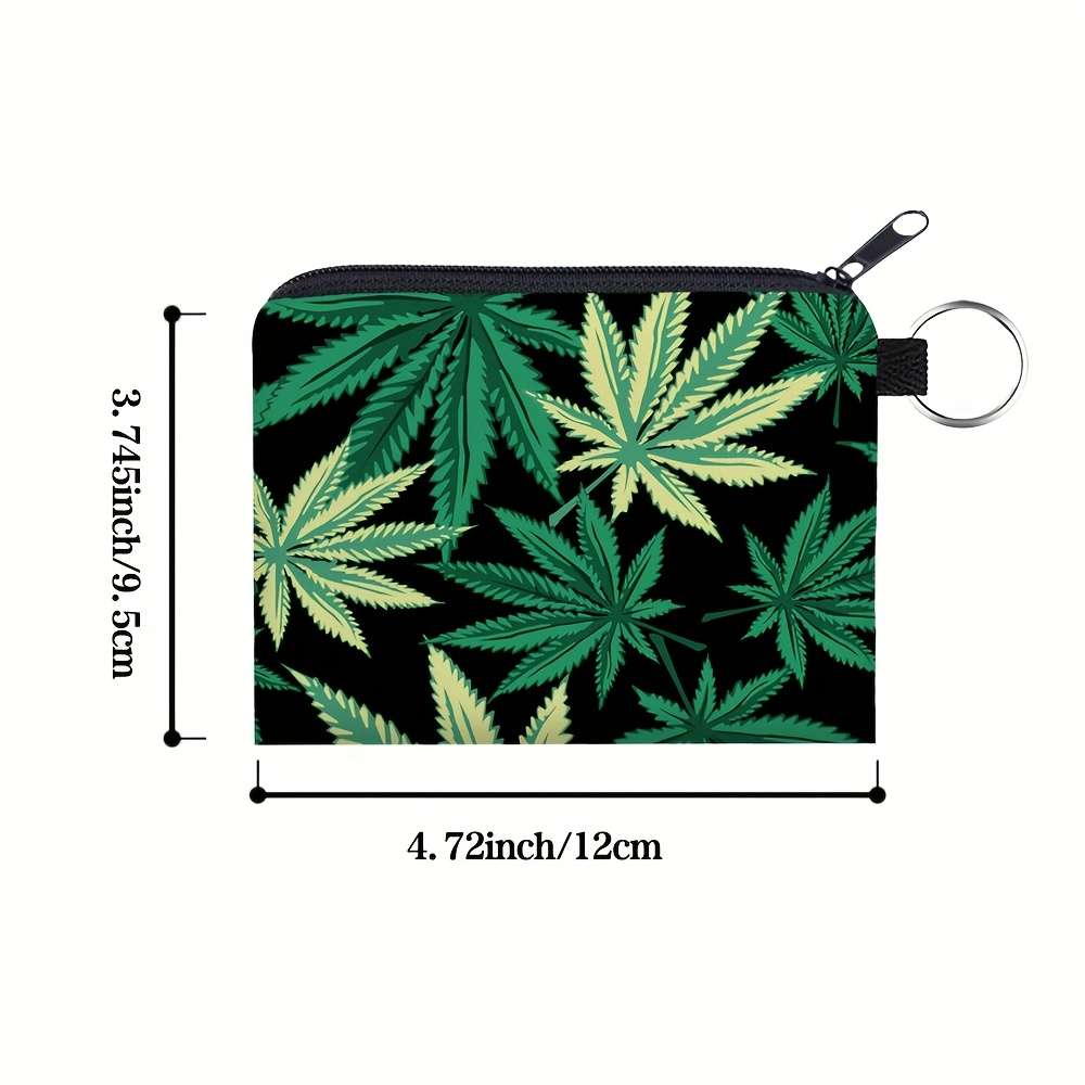 1pc Women'S Polyester Portable Coin Purse 3D Digital Print Leaf Pattern Coin Bag Multi-functional K