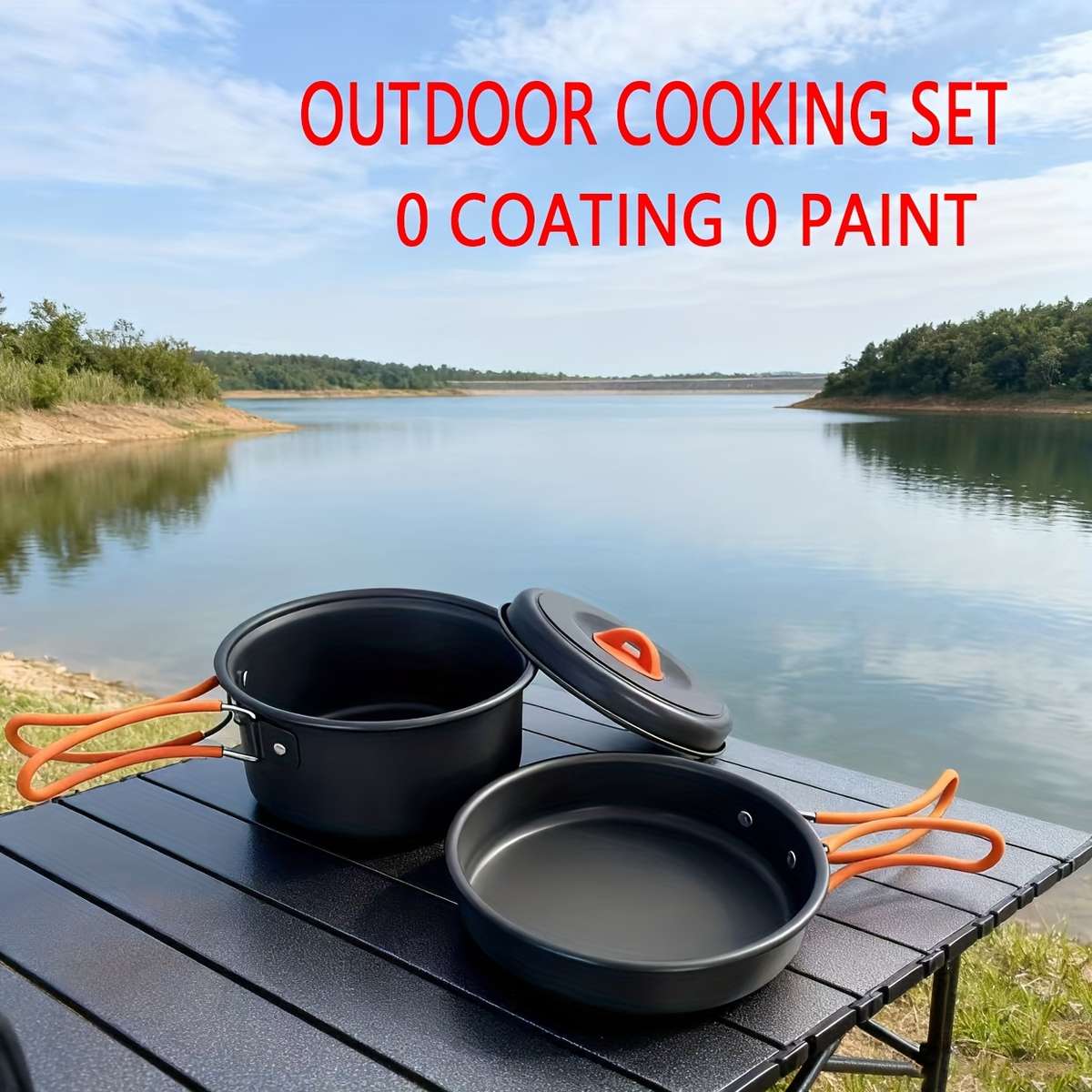 Orange 2-Piece Portable Camping Cookware Set