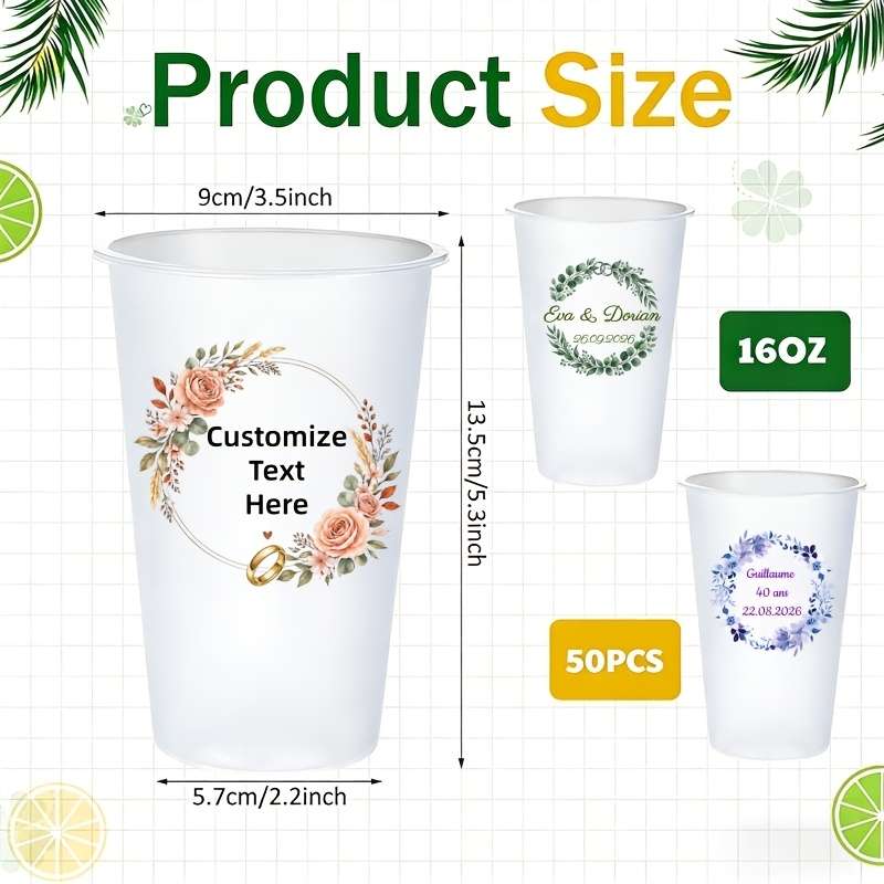 Wedding Supplies Style Patterns 18 Capacity 12Oz 50Pcs
