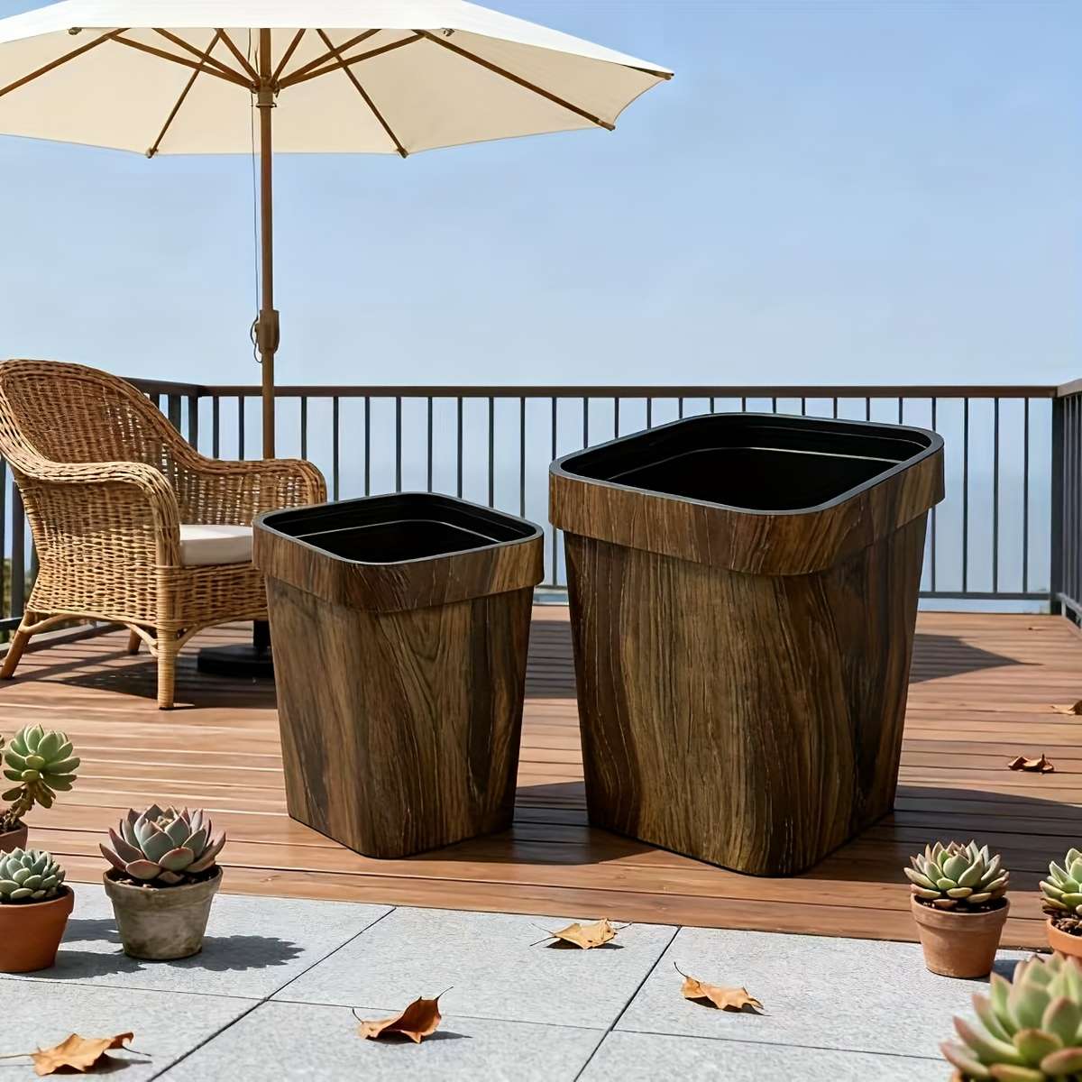 Garbage Can Color Press Ring Wood Grain 7L