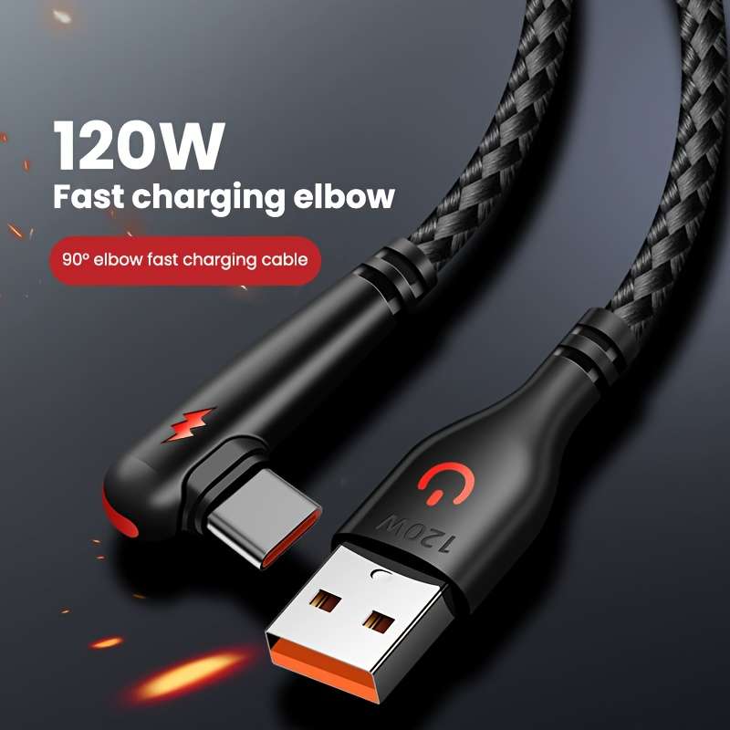 Fast Charging Cable 90 Degree Elbow USB To Type C 120W 100cm