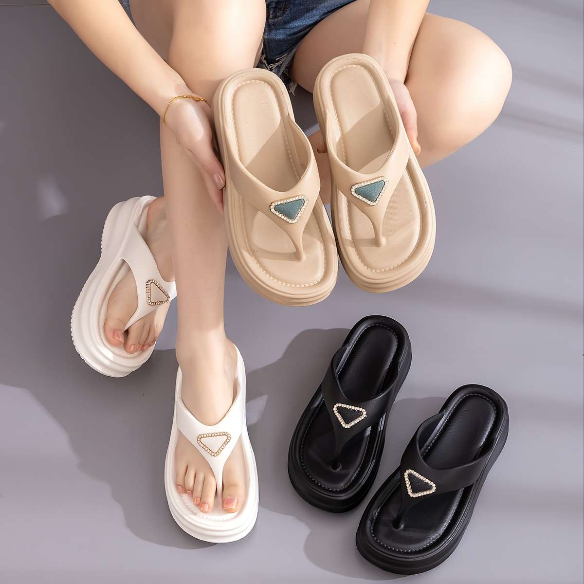 Ladies Summer Flip Flops White Uk 4.5-5