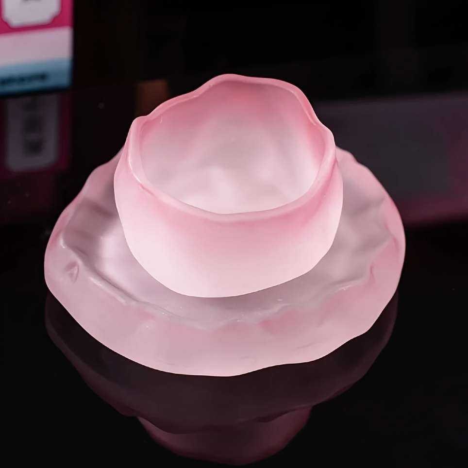 Bowl Style Transparent Pink Irregular Tea Cup  Thickened Base