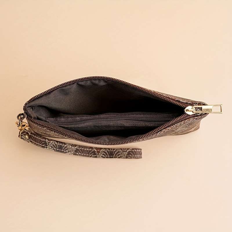2024 Chic Vintage-Inspired Womens Walletslim Zippered Clutch With Wrist Strap Soft Synthet