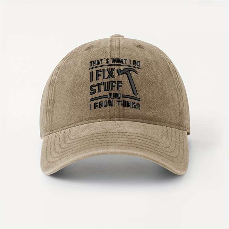 Unisex Cotton Baseball Cap with I FIX STUFF Embroidery Lightweight Breathable Adjustable