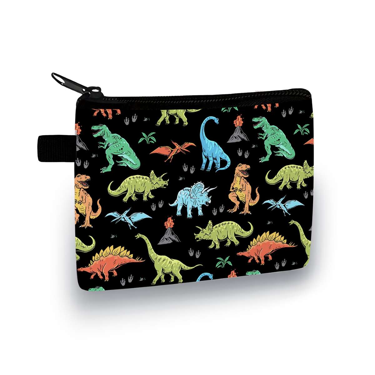 Dinosaur Print Polyester Coin Pouch Casual Style Zipper Wallet With Unlined Storage Bag H