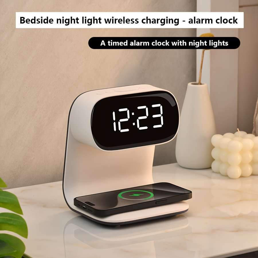 LED Bedside Clock with PD Fast Wireless Charging