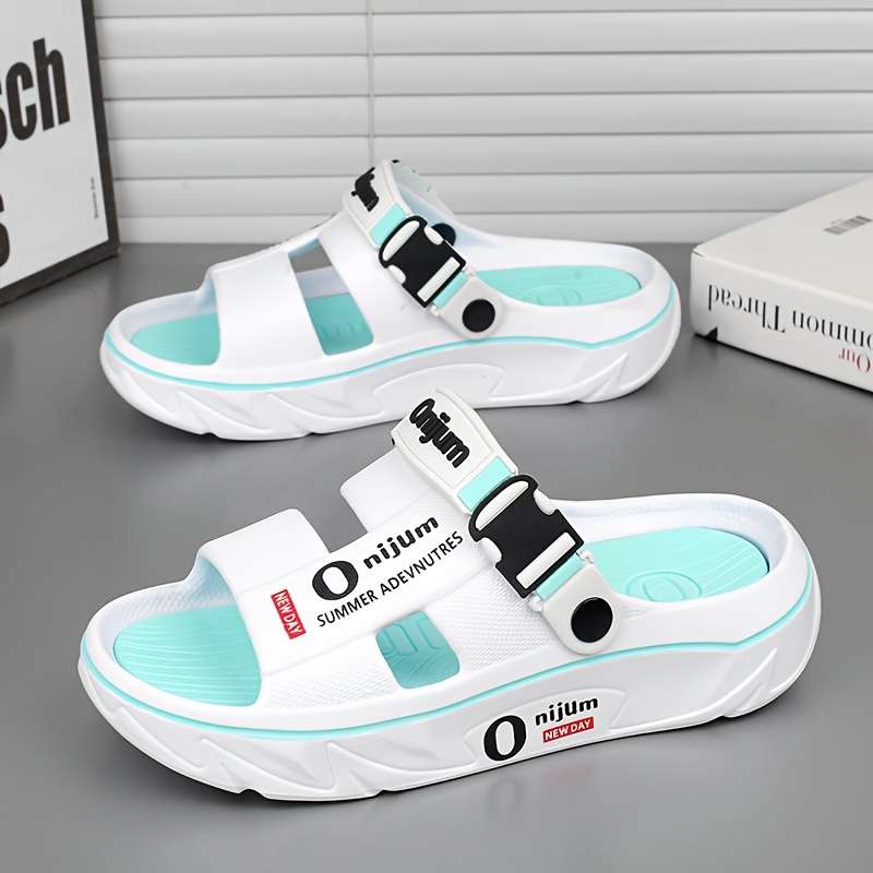 Men Slippers Summer Style White Blue Size Uk 8.5 To 9