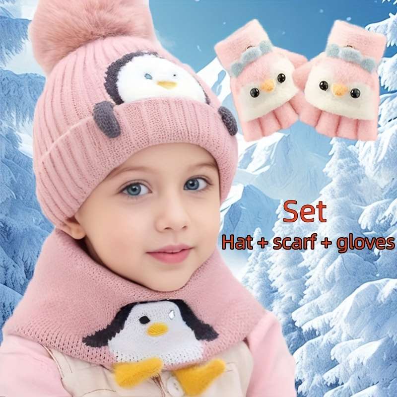 Hat Color Little Penguin  Baby Hat Add Small Scarf Add Gloves    Blue