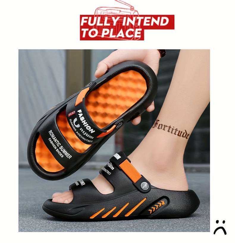 Men Slippers Summer Style Black Orange Size Uk 8.5 To 9