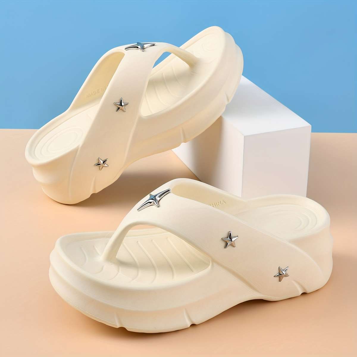Ladies Summer Flip Flops White Uk 4.5-5