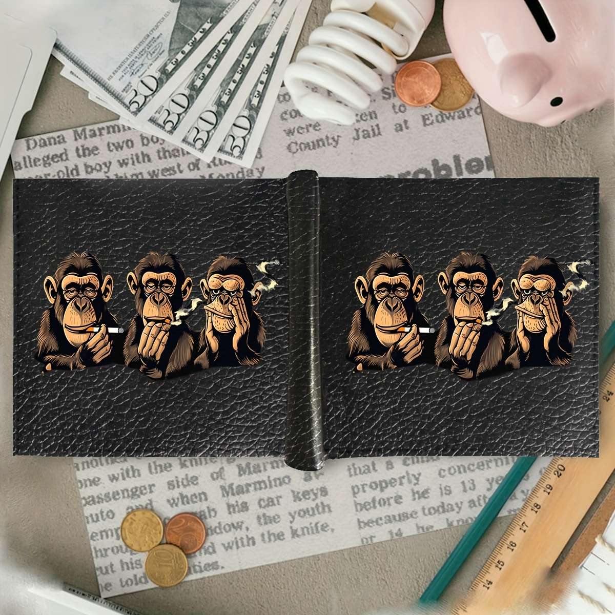 Men'S Casual Black Faux Leather Wallet With Crocodile Pattern Multifunctional Short Bifold