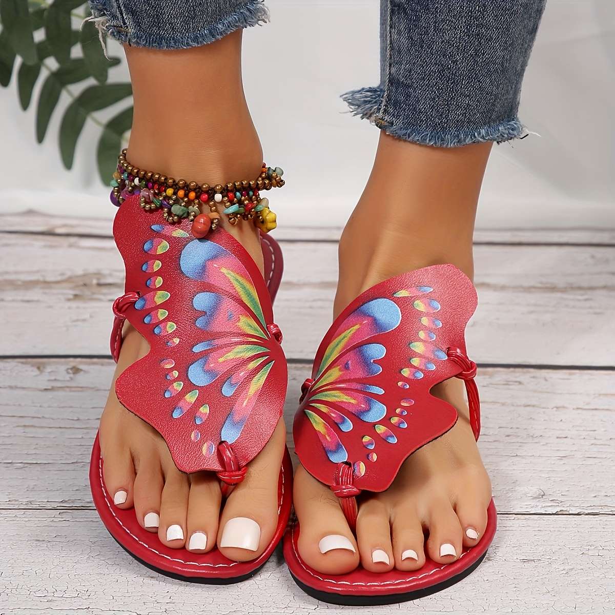 Ladies Summer Flip Flops Red Uk 7.5