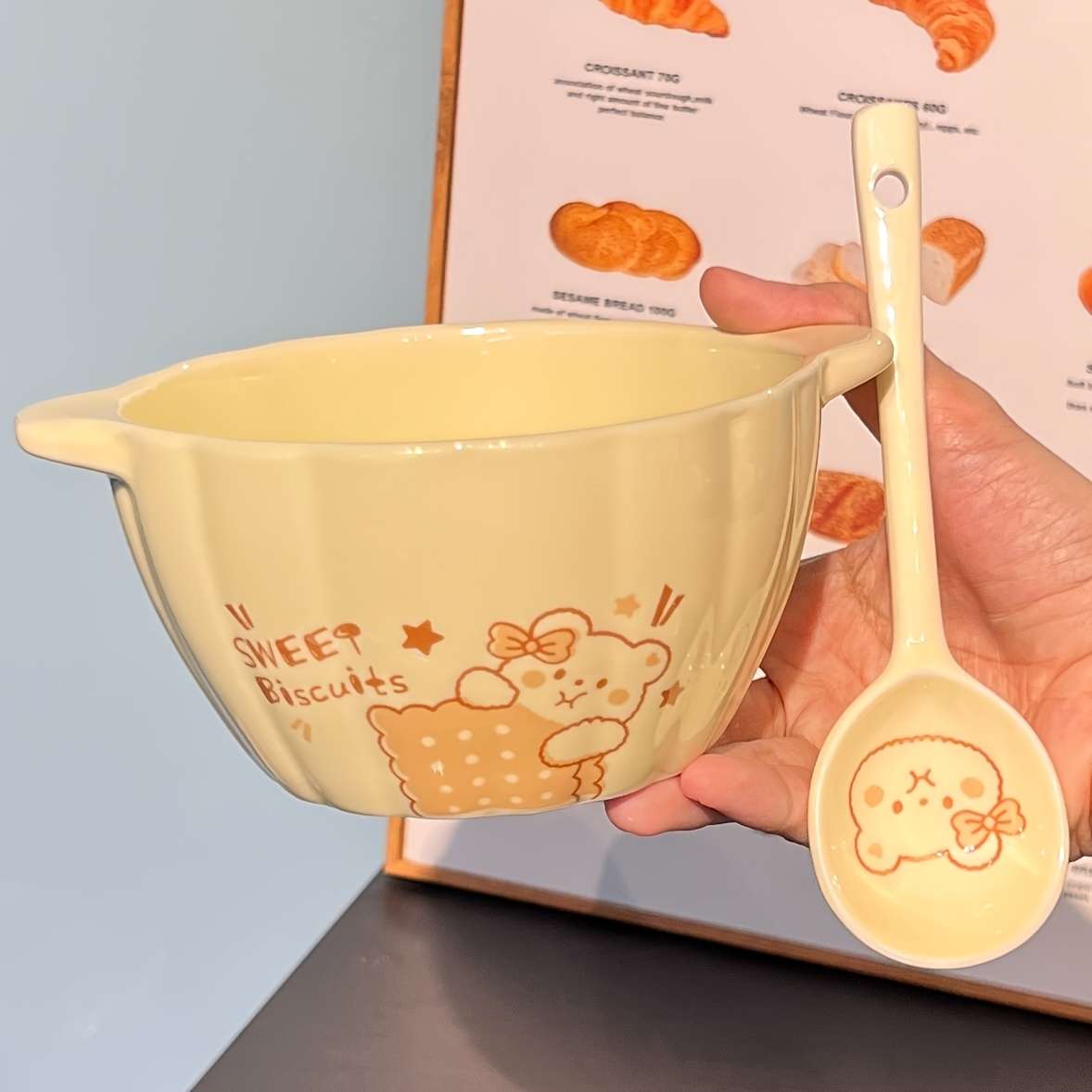 Bowl Items Two Mixed Color Bear Bowls With Spoon